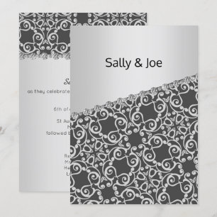 Invitación Compromiso del Boda del diamante negro gris platea