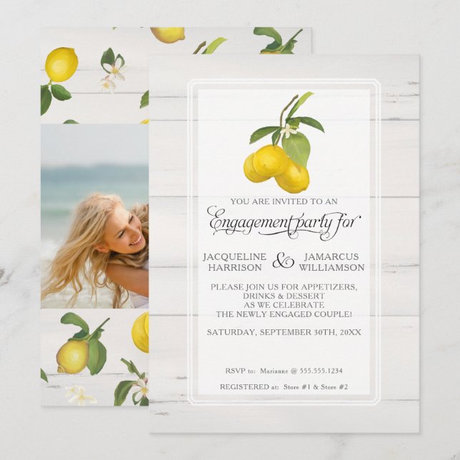 Invitación Compromiso del follaje amarillo gris floral del cí (Anverso / Reverso)