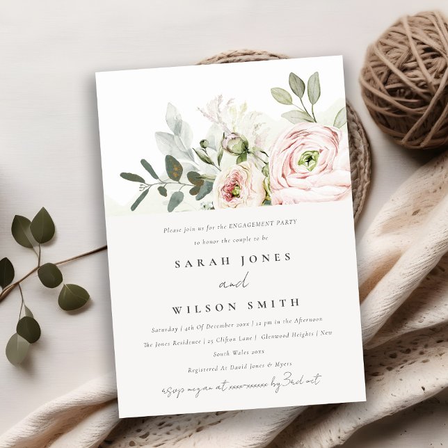 Invitación Compromiso del follaje Eucalyptus de Rubor suave (Subido por el creador)