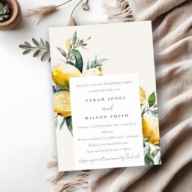 Invitación Compromiso del Jardín de Limón Amarillo Boho Water (Subido por el creador)