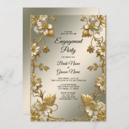 Invitación Compromiso del Ornato de Oro Floral Blanco