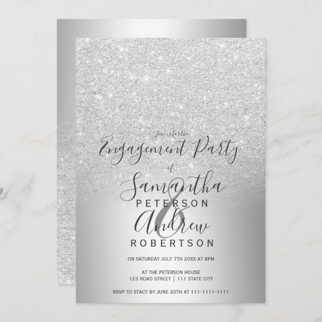 Invitación Compromiso del Relieve metalizado metálico oscuro  (Anverso / Reverso)