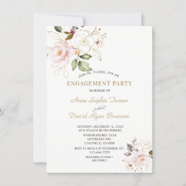 Invitación Compromiso Delicado de Monograma de Flores de Oro 