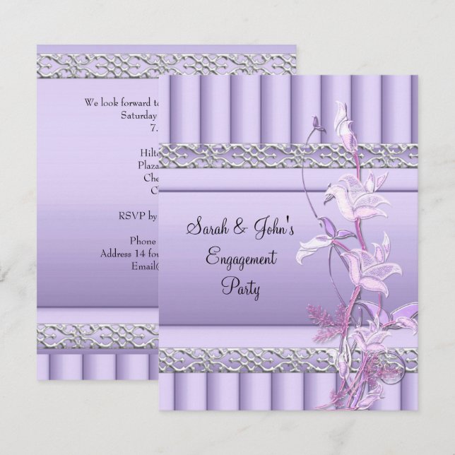 Invitación Compromiso Elegante Bonito suave Lilac Floral (Anverso / Reverso)