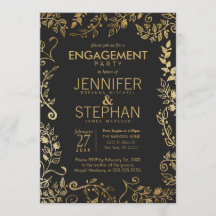 Compromiso elegante con flor dorada negro y amaril