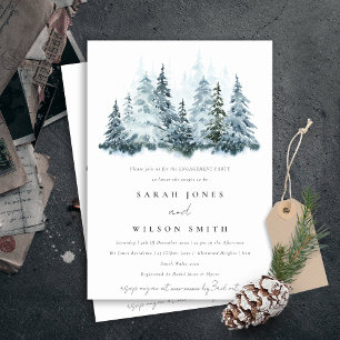 Invitación Compromiso Elegante de Acuarela Invernal Forestal
