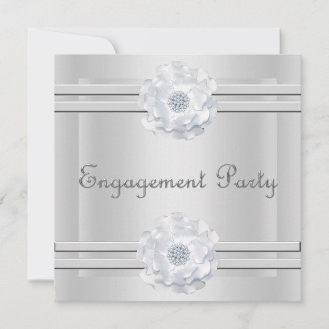 INVITACIÓN COMPROMISO ELEGANTE DE FLORES DE PLATA (Anverso)