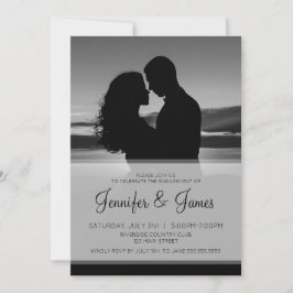 Invitación Compromiso elegante de fotografías en blanco y neg