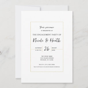 Invitación Compromiso Elegante Mínimo Blanco Y Oro Moderno