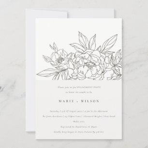 Invitación Compromiso Elegante Mínimo De Esbozo Floral Marrón