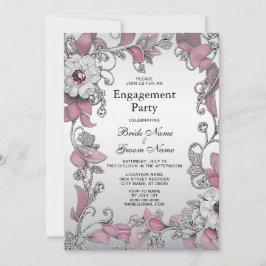 Invitación Compromiso floral blanco rosado plateado