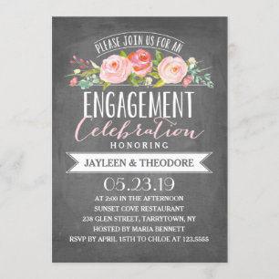 Invitación Compromiso floral de Chalkboard   Fiesta de compro