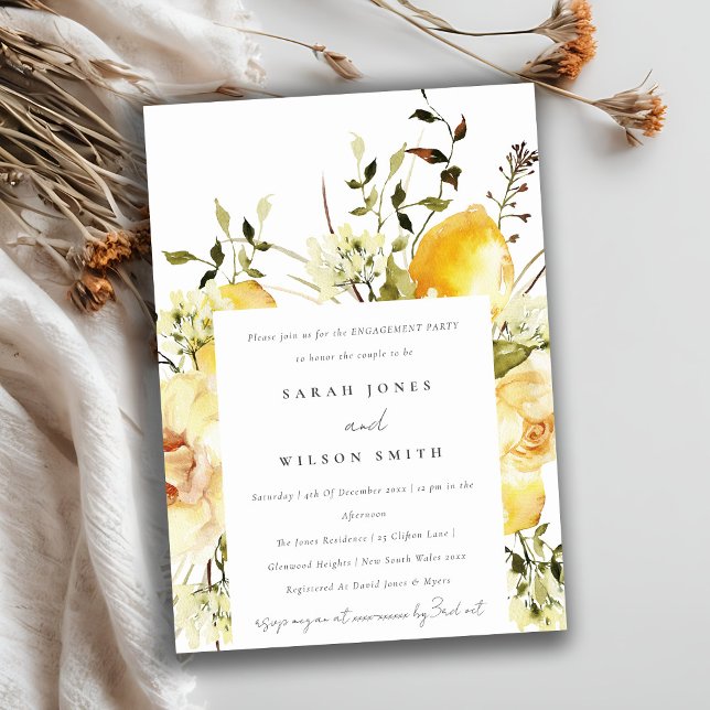 Invitación Compromiso floral de color amarillo limón boho (Subido por el creador)