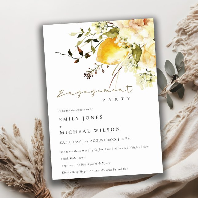 Invitación Compromiso floral de color amarillo limón boho (Subido por el creador)