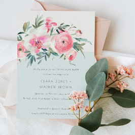 Invitación Compromiso floral de color azul rosa rosa Orquídea