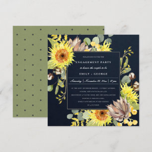 INVITACIÓN COMPROMISO FLORAL DE EUCALÍPTUS RUSTIC NAVY SUNFLO