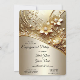 Invitación Compromiso Floral de Oro Ornamentado Moderno con P