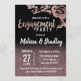 Invitación Compromiso floral de Rosa negro Purpurina oro