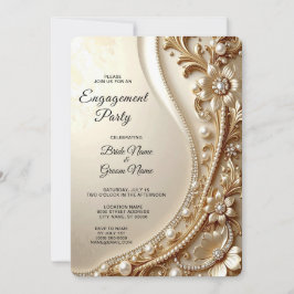 Invitación Compromiso Floral Dorado Elegante Ornamentado