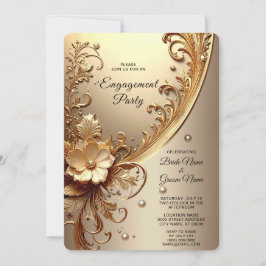 Invitación Compromiso Floral Dorado Ornamentado