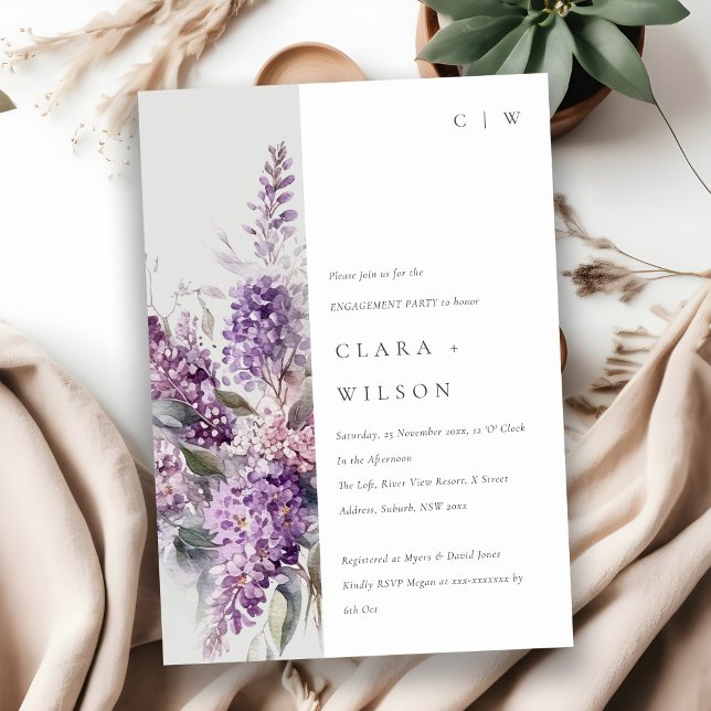 Invitación Compromiso Floral Dusky Lilac Green Cottage (Subido por el creador)