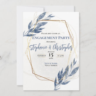 Invitación Compromiso floral Dusty Blue Gold Eucalyptus
