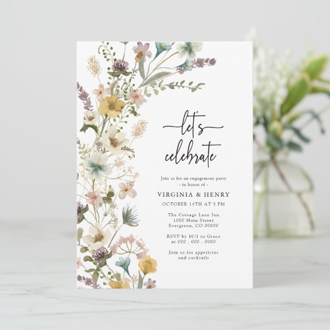 Invitación Compromiso Floral Elegante (Anverso de pie)