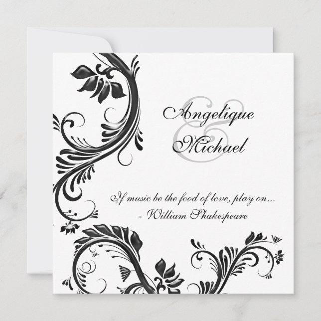 Invitación Compromiso floral negro del aniversario de boda (Anverso)