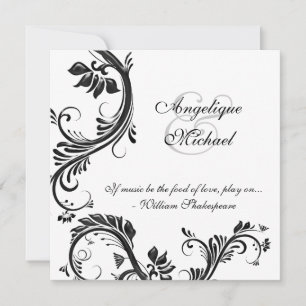 Invitación Compromiso floral negro del aniversario de boda