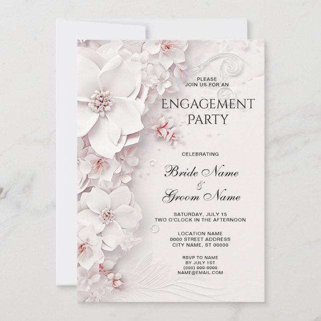 Invitación Compromiso Floral Rosa Marfil Desvanecido (Anverso)