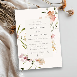Invitación Compromiso floral suave de color de agua en Rubor
