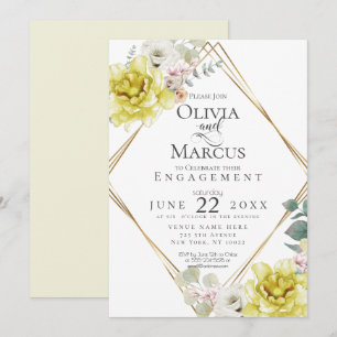 Invitación COMPROMISO   Flores de Acuarela Amarillo Soleado
