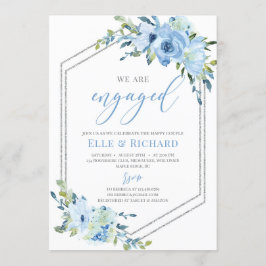 Invitación Compromiso geométrico del purpurina plateado flora