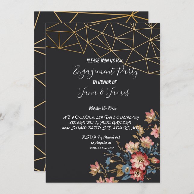 Invitación Compromiso Geométrico Dorado (Anverso / Reverso)