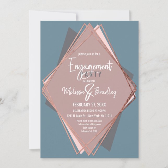 Invitación Compromiso Geométrico Rosa Gold Dusty Blue Mauve (Anverso)