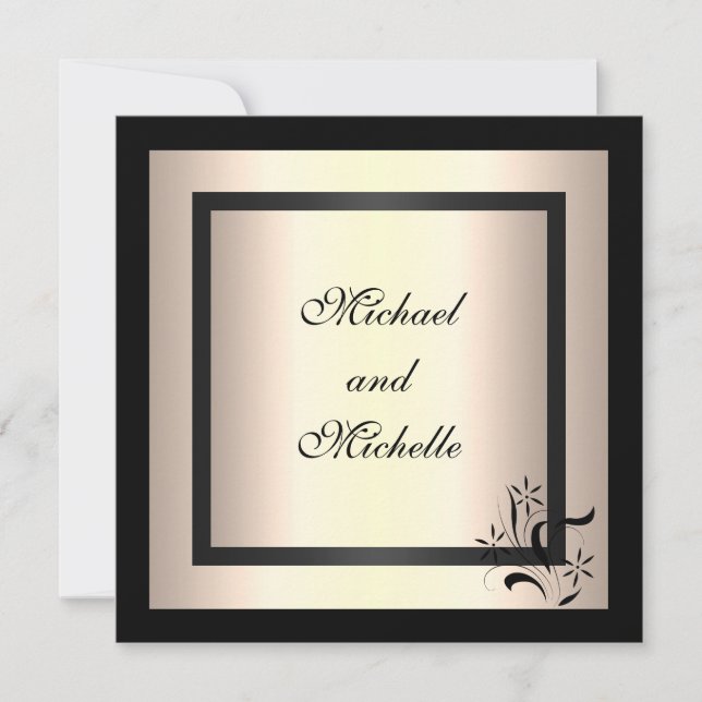 Invitación Compromiso Glamour Crema Floral Negro (Anverso)