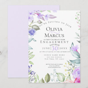 Invitación COMPROMISO   Marco Floral Rosa Y Lilac