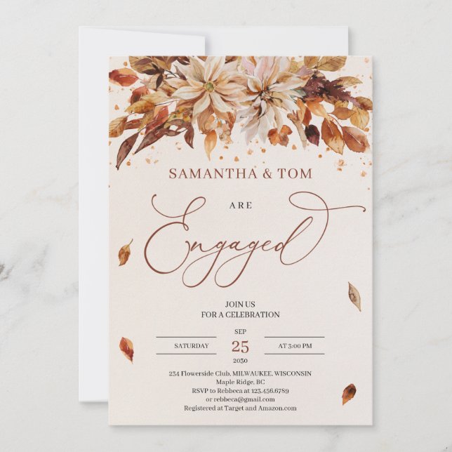 Invitación Compromiso Marigold Naranja de Flores de Otoño (Anverso)