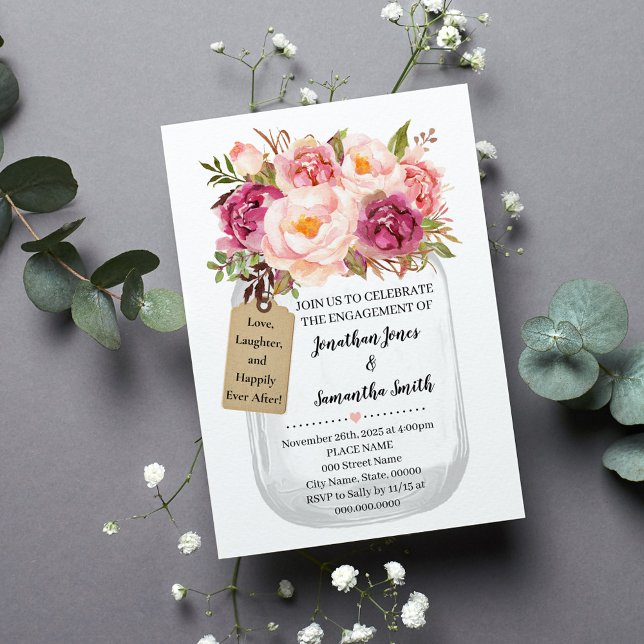 Invitación Compromiso Mason jar boda Floral rosa (Subido por el creador)