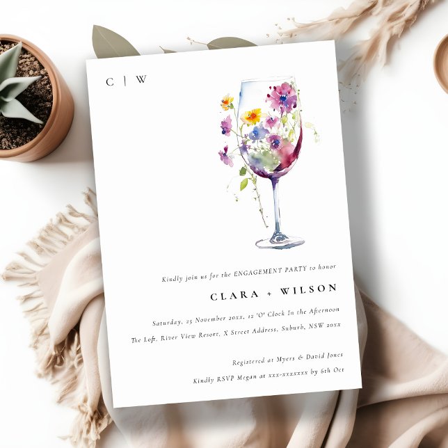 Invitación Compromiso mínimo de acuarela de vidrio floral (Subido por el creador)