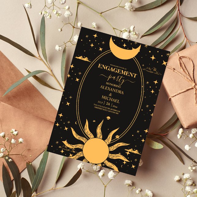 Invitación Compromiso místico de la luna del Sol Negro y Oro (Subido por el creador)