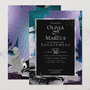 Invitación COMPROMISO   Moda Negrita Orquídea Aqua Metálica