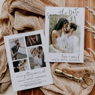 Invitación Compromiso moderno con guiones fotográficos: salve