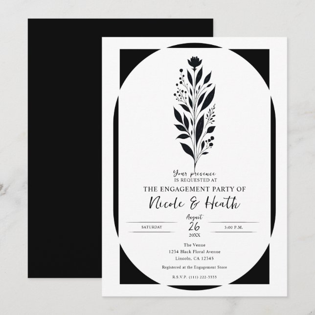 Invitación Compromiso moderno de cosecha blanca alta floral n (Anverso / Reverso)