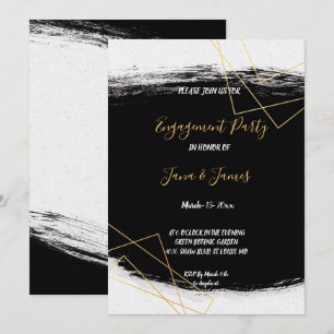 Invitación Compromiso moderno de geómetro de color negro y or