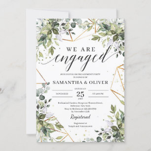 Invitación Compromiso moderno en oro de la caligrafía verde