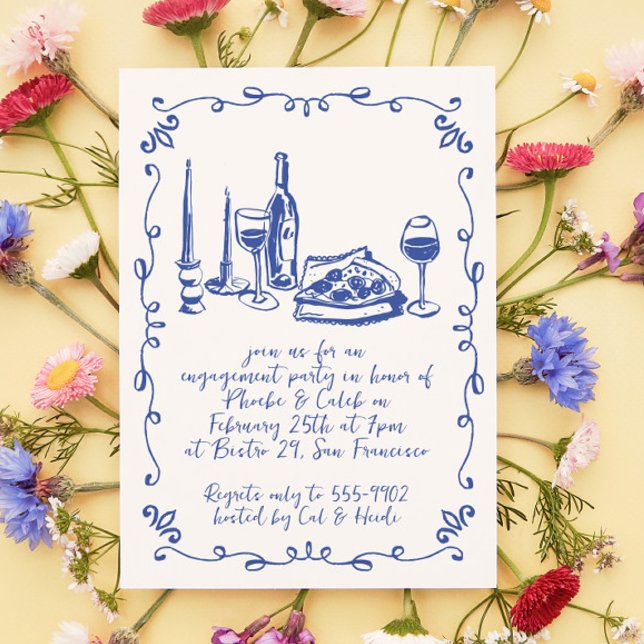 Invitación Compromiso moderno y caprichoso de porción de vino (Subido por el creador)