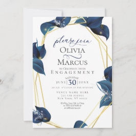 Invitación Compromiso moderno y profundo índigo azul y oro