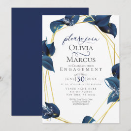 Invitación Compromiso moderno y profundo índigo azul y oro