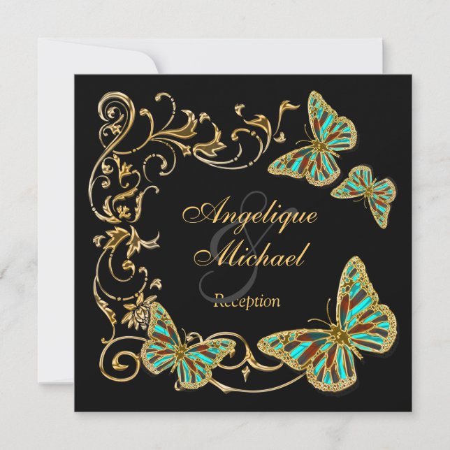 Invitación Compromiso negro del boda de la RECEPCIÓN de la (Anverso)